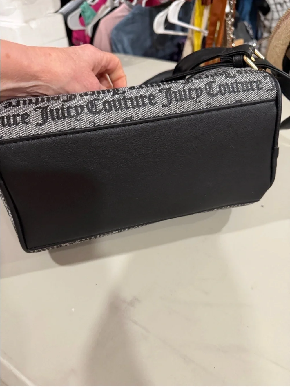 Juicy Couture Black Logo Satchel with Red & Green Strawberry Charm